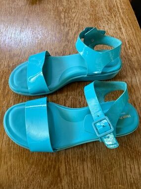 Hush Puppies Aqua Blue Jelly Sandals Women’s Ankle Strap Comfort Flats